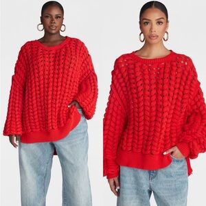 Vibrant Red Chunky Knit Sweater